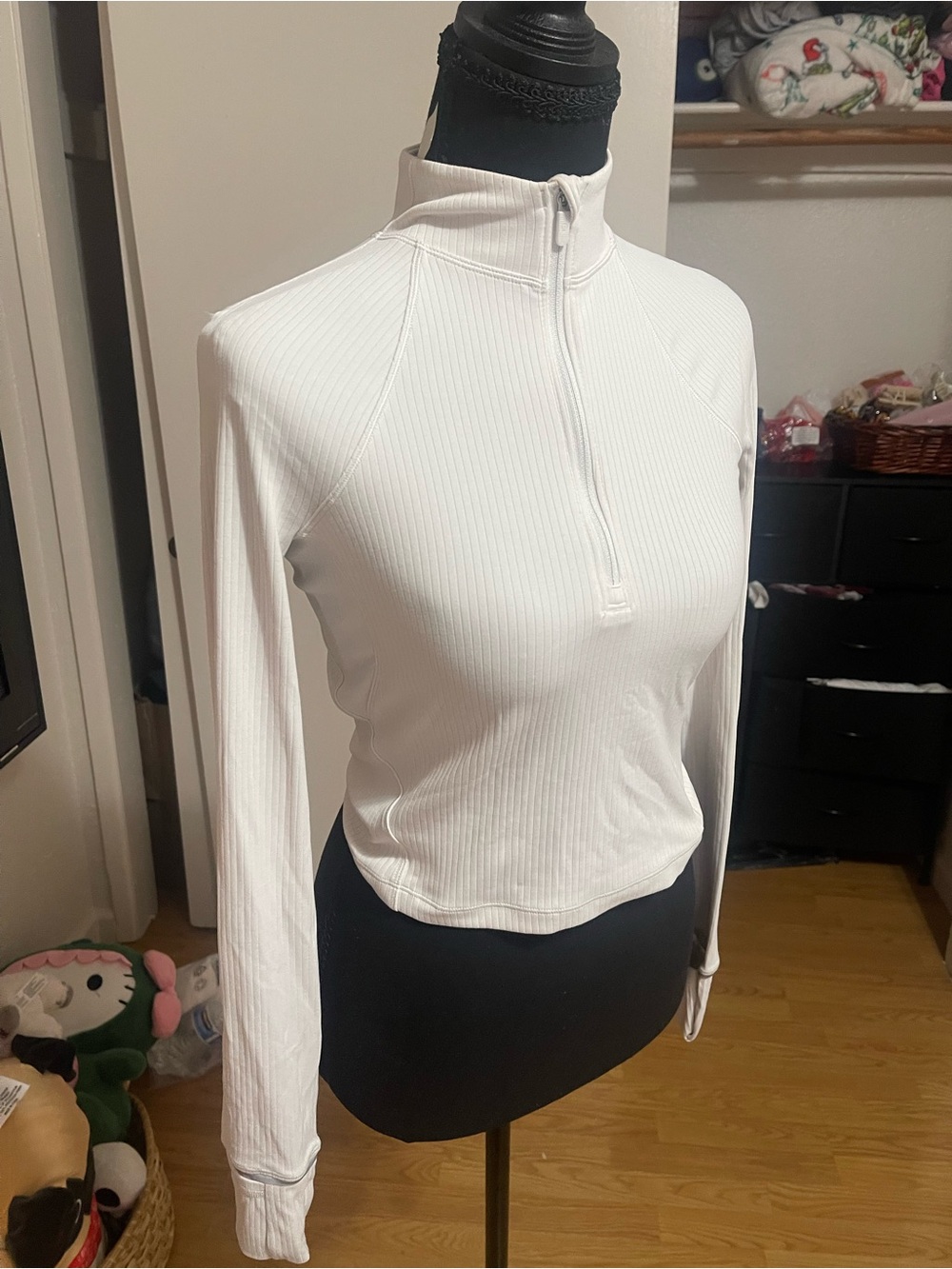lululemon athletica White Ribbed Half-Zip Long Sleeve Top